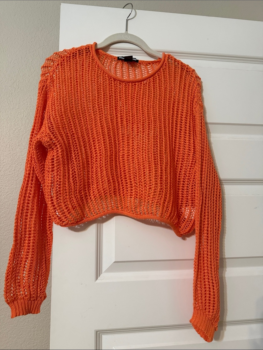 Charlotte Russe Neon Orange Open-Knit Cropped Sweater